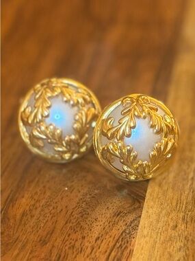 Gold Pearl Dome Grecian/Etruscan Vintage Earrings